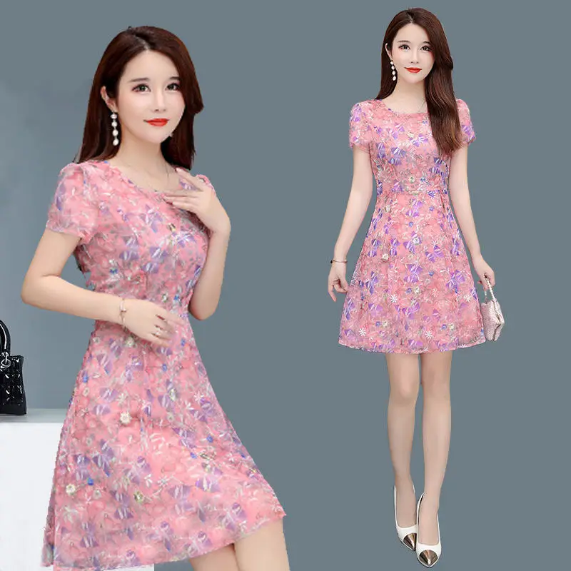 Women's Floral Waist Dress Summer Large Size - Image 5