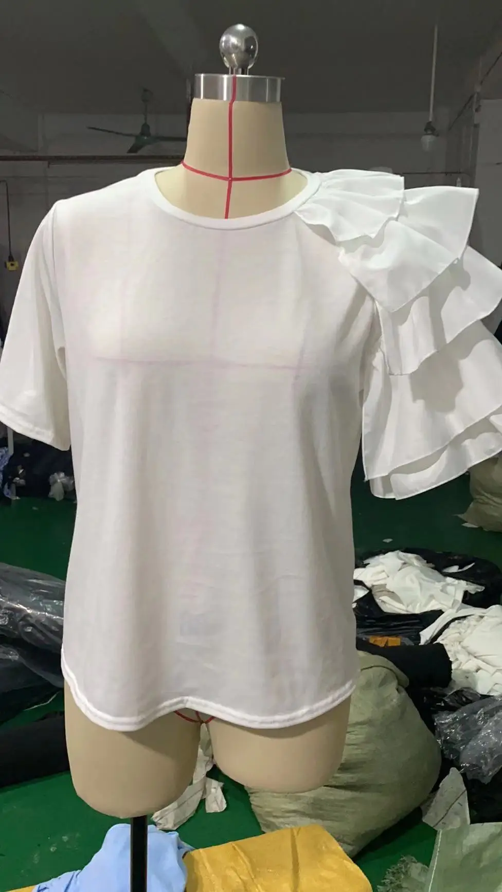 2021 Summer Ruffled T-Shirt White Short Sleeve — feature 7