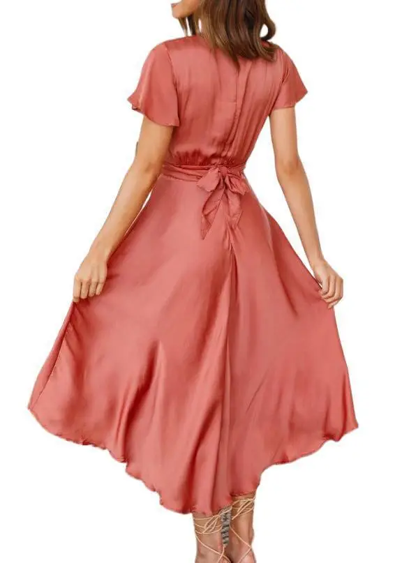 Women's Grey V-Neck Irregular Skirt Dress 2021 - Image 7