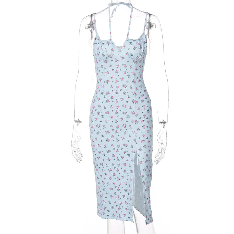 Women's Floral Split Dress with Straps Summer Wear - Image 3