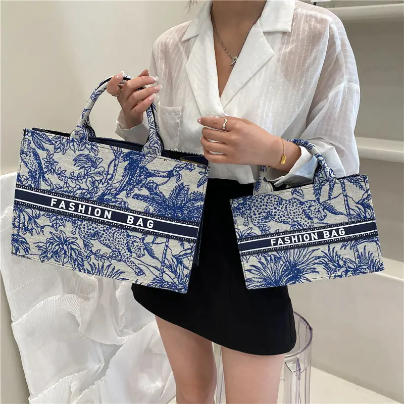 2021 Blue Floral Large Shoulder Bag Women - Image 4