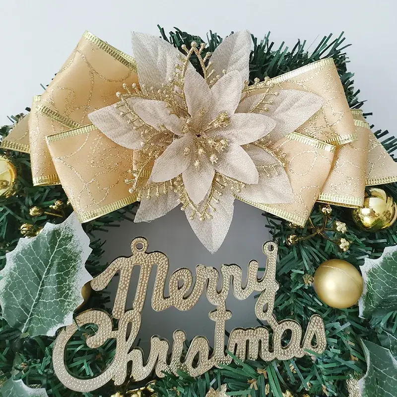 New Style Christmas Wreath 30cm Gold Bow Pine Cone Decor - Image 4