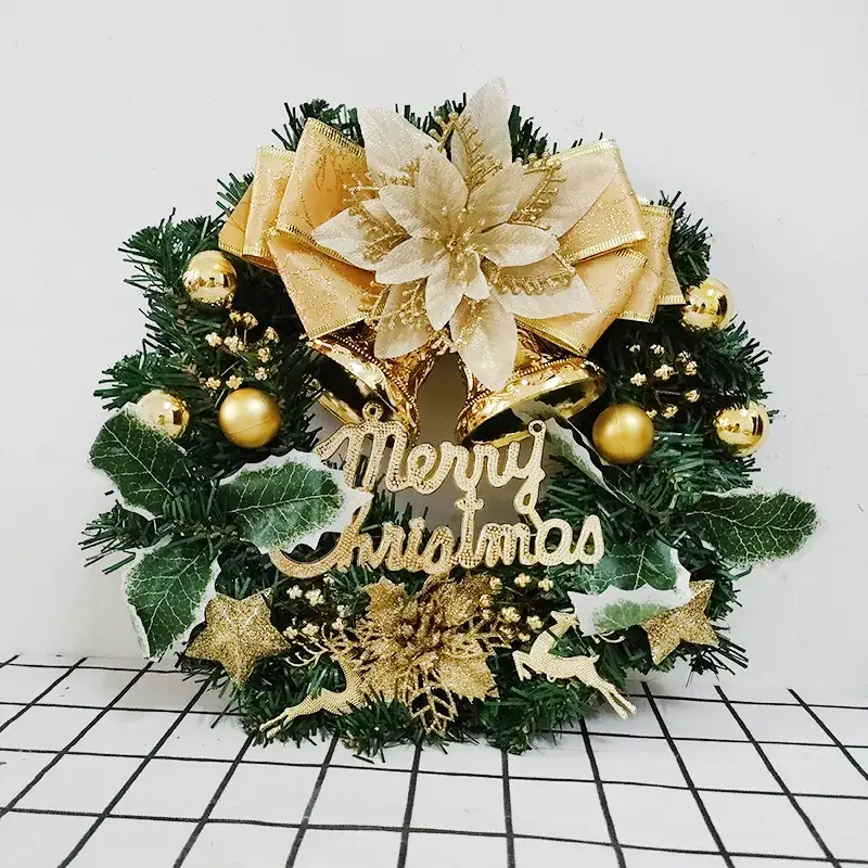 New Style Christmas Wreath 30cm Gold Bow Pine Cone Decor - Image 5