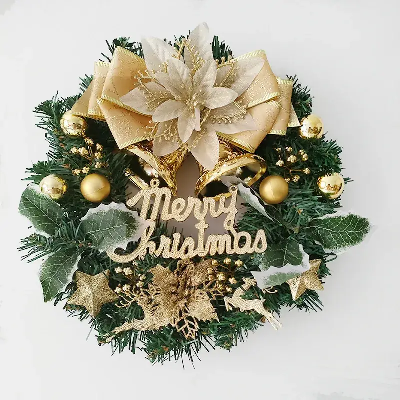 New Style Christmas Wreath 30cm Gold Bow Pine Cone Decor - Image 2
