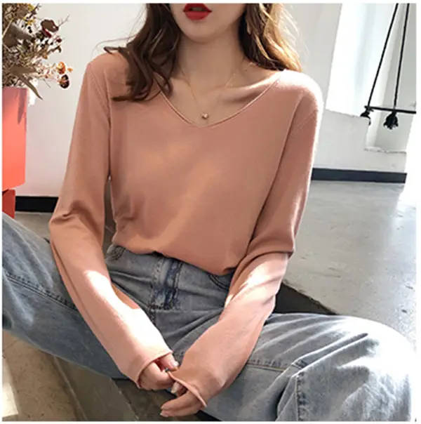 Women V-Neck Sweater Saree Base Cotton Loose Spring Autumn - Image 11