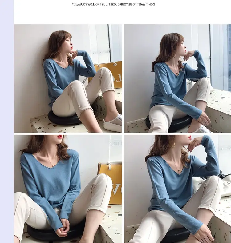 Women V-Neck Sweater Saree Base Cotton Loose Spring Autumn — feature 10
