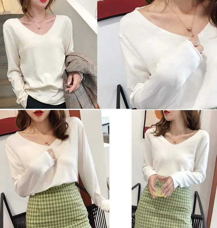 Women V-Neck Sweater Saree Base Cotton Loose Spring Autumn — feature 11