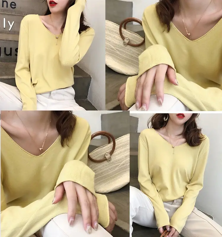 Women V-Neck Sweater Saree Base Cotton Loose Spring Autumn — feature 12