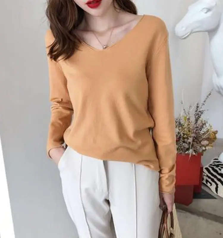 Women V-Neck Sweater Saree Base Cotton Loose Spring Autumn — feature 14
