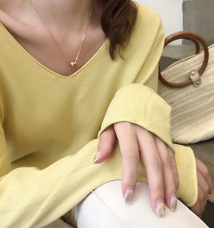 Women V-Neck Sweater Saree Base Cotton Loose Spring Autumn — feature 15