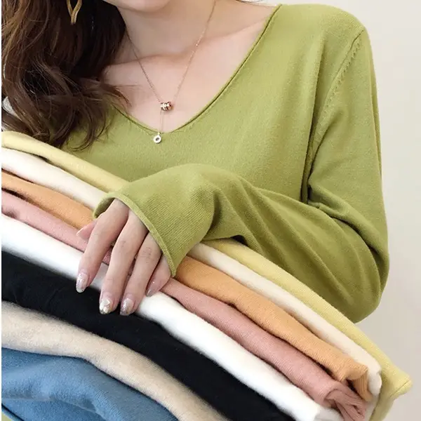 Women V-Neck Sweater Saree Base Cotton Loose Spring Autumn — feature 18