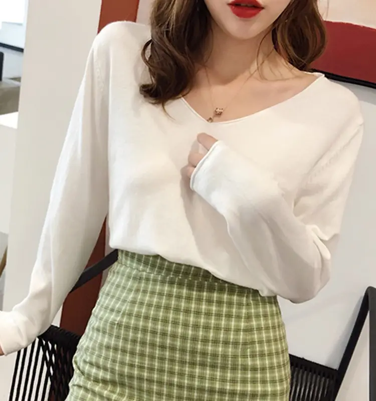 Women V-Neck Sweater Saree Base Cotton Loose Spring Autumn — feature 19