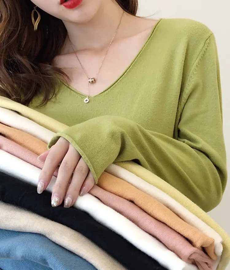 Women V-Neck Sweater Saree Base Cotton Loose Spring Autumn — feature 2