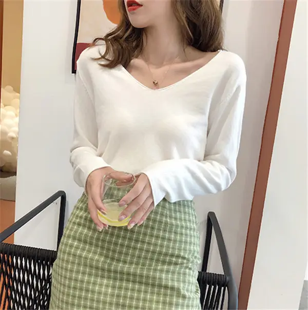 Women V-Neck Sweater Saree Base Cotton Loose Spring Autumn — feature 20