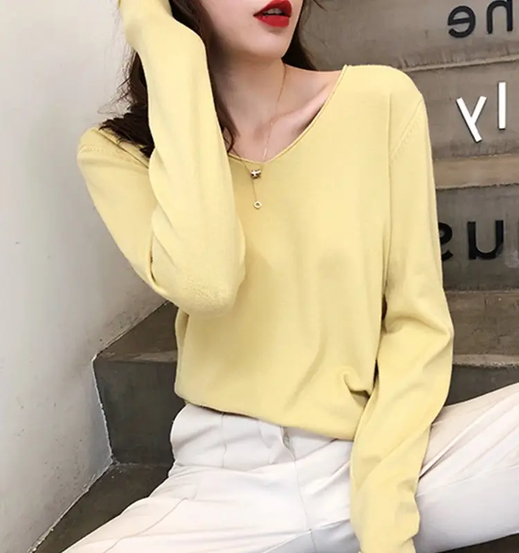 Women V-Neck Sweater Saree Base Cotton Loose Spring Autumn — feature 23