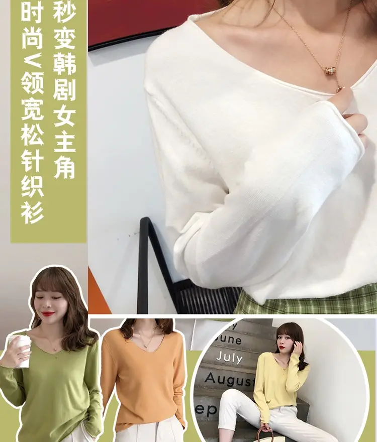 Women V-Neck Sweater Saree Base Cotton Loose Spring Autumn — feature 3
