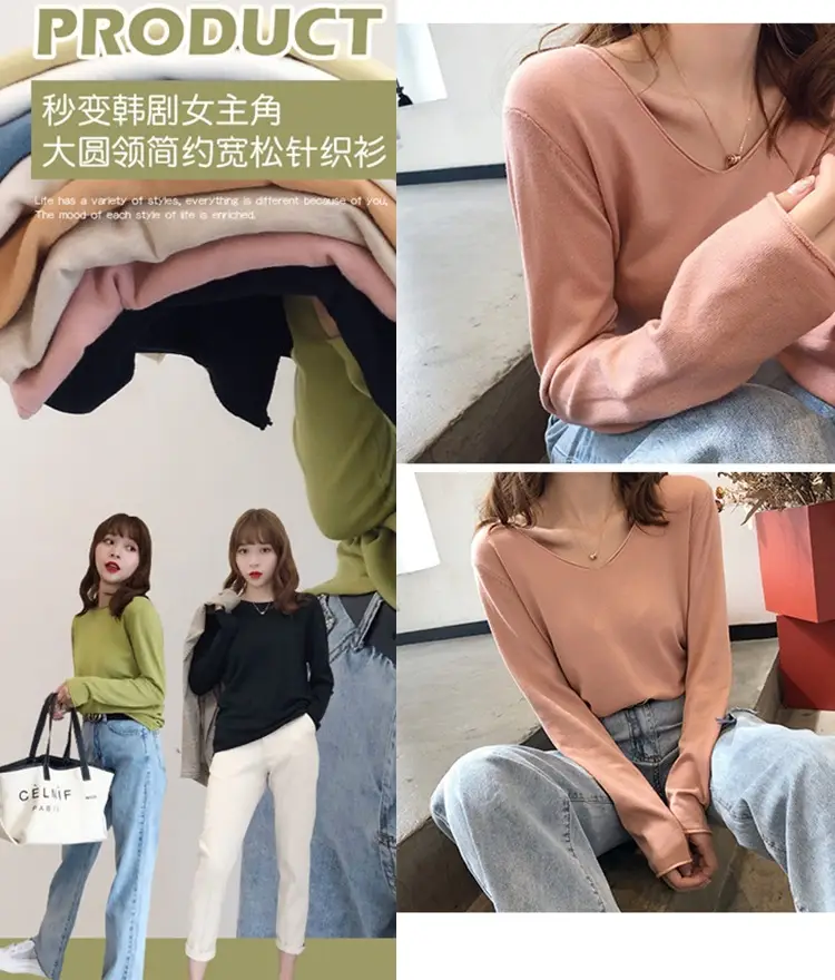 Women V-Neck Sweater Saree Base Cotton Loose Spring Autumn — feature 4