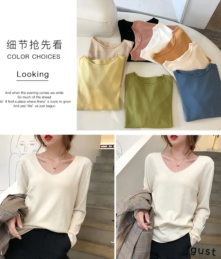 Women V-Neck Sweater Saree Base Cotton Loose Spring Autumn — feature 7