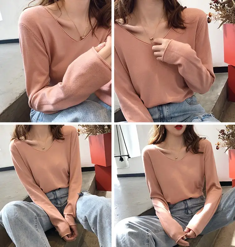 Women V-Neck Sweater Saree Base Cotton Loose Spring Autumn — feature 8