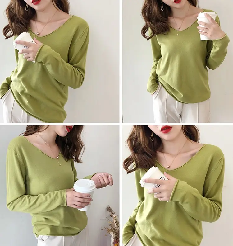 Women V-Neck Sweater Saree Base Cotton Loose Spring Autumn — feature 9