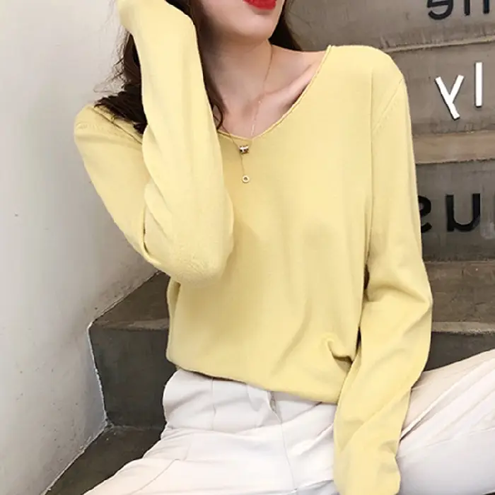 Women V-Neck Sweater Saree Base Cotton Loose Spring Autumn - Image 2