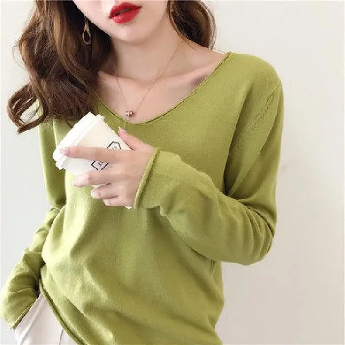 Women V-Neck Sweater Saree Base Cotton Loose Spring Autumn - Image 3