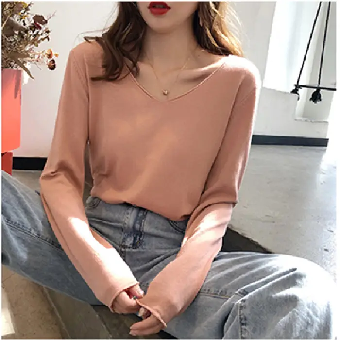 Women V-Neck Sweater Saree Base Cotton Loose Spring Autumn - Image 5