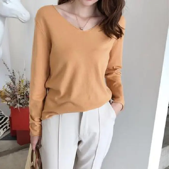 Women V-Neck Sweater Saree Base Cotton Loose Spring Autumn - Image 6