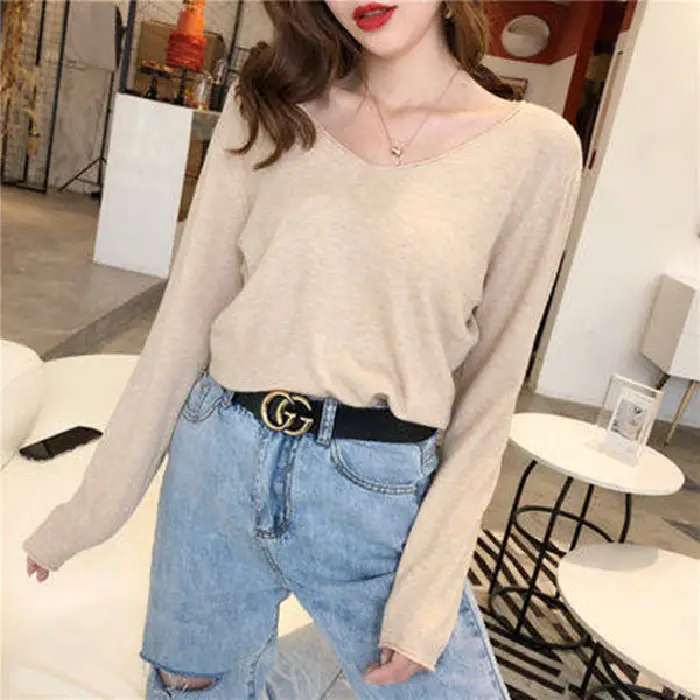 Women V-Neck Sweater Saree Base Cotton Loose Spring Autumn - Image 8