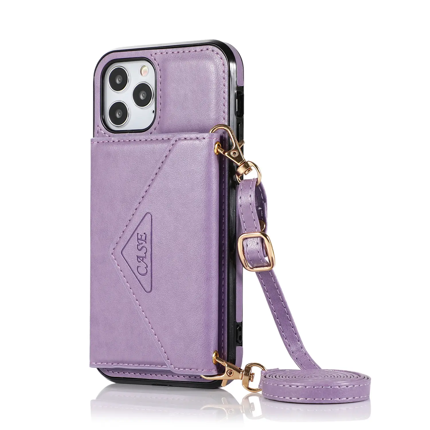 Pink Leather Triangle Crossbody Phone Case with Card Holder - Image 7
