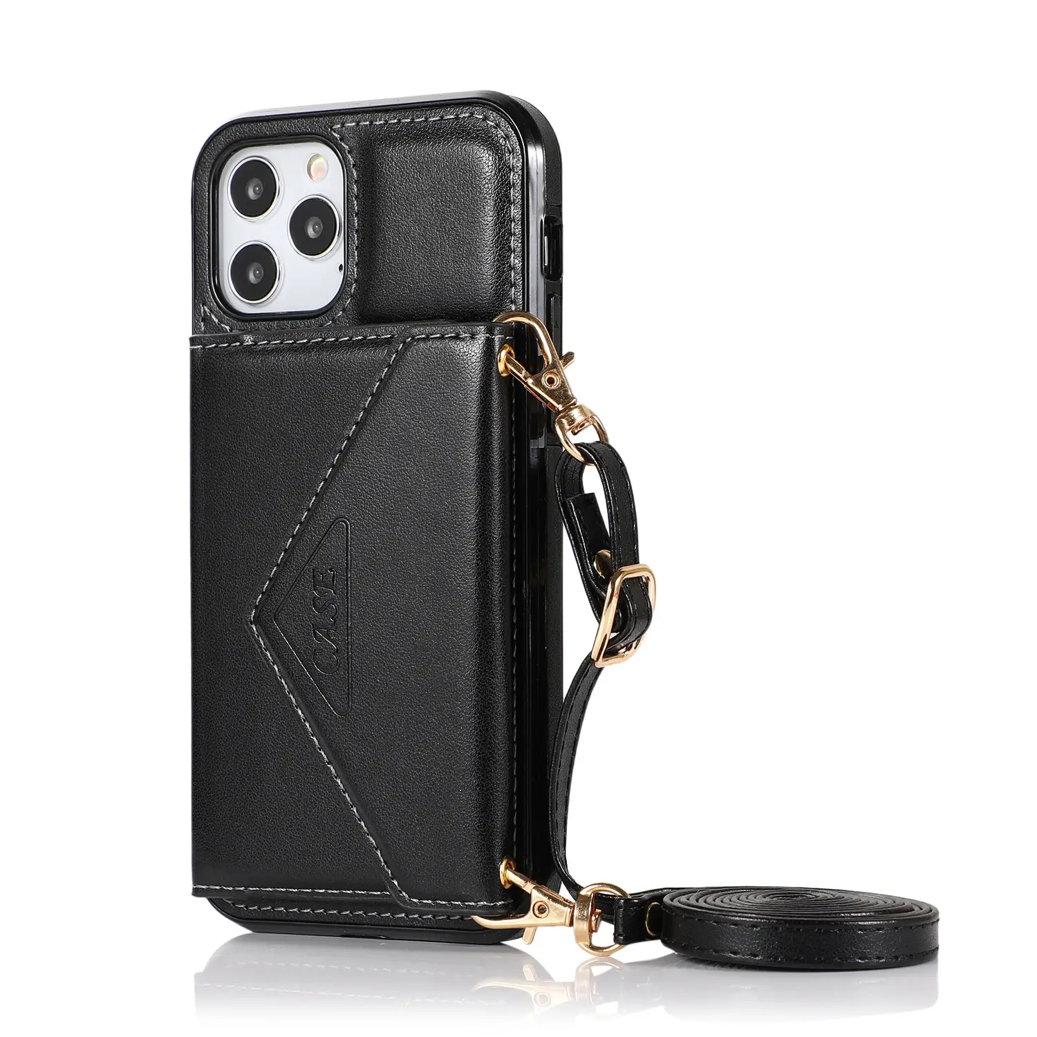 Pink Leather Triangle Crossbody Phone Case with Card Holder - Image 5