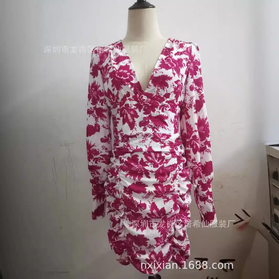 Women Printed V-Neck Bodycon Dress Purple