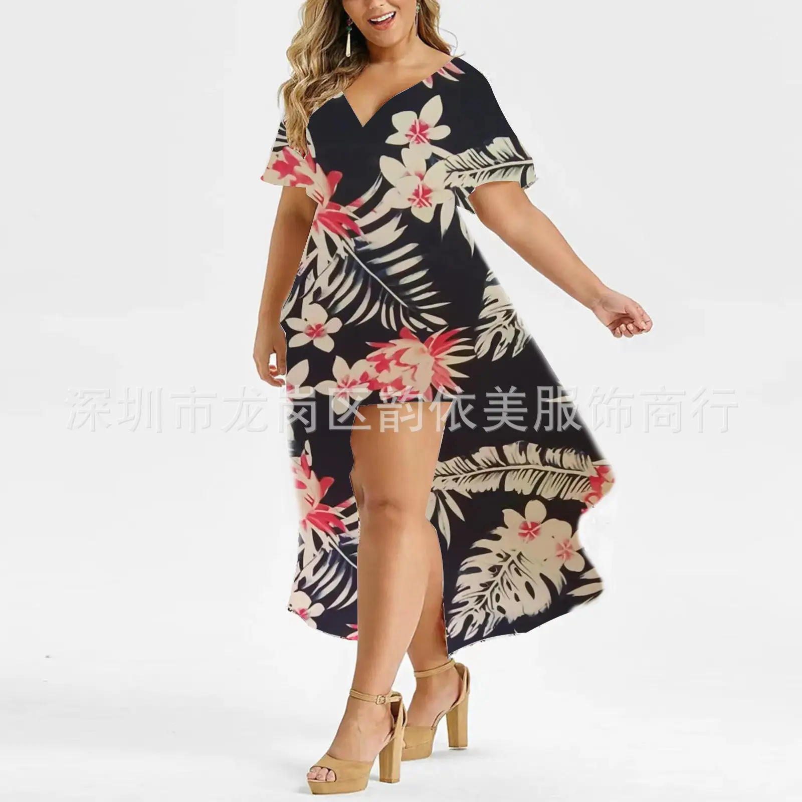2023 Plus Size Printed Hem Slit Irregular Dress - Image 8