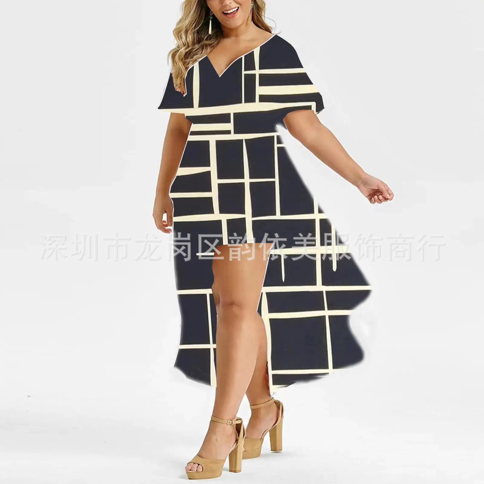 2023 Plus Size Printed Hem Slit Irregular Dress - Image 9