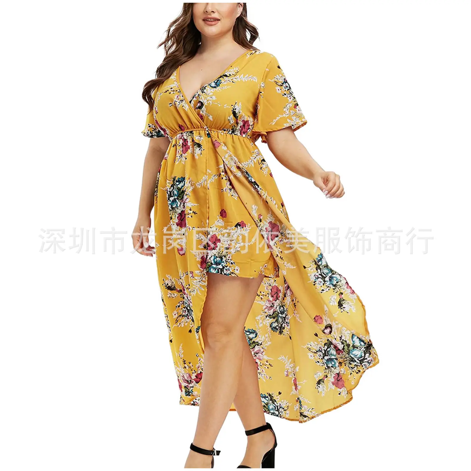 2023 Plus Size Printed Hem Slit Irregular Dress - Image 3