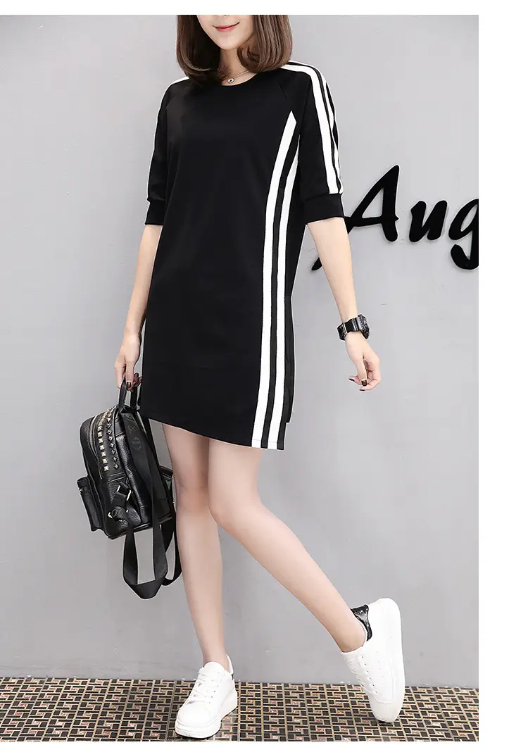 Women Red Three Quarter Sleeve Casual Dress Mid Length
