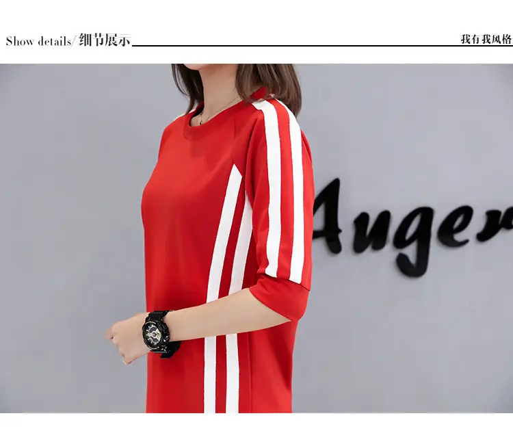 Women Red Three Quarter Sleeve Casual Dress Mid Length — feature 17
