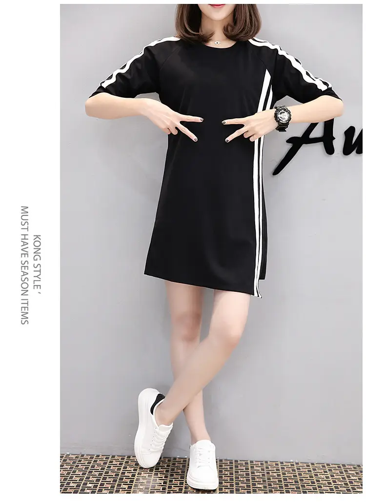 Women Red Three Quarter Sleeve Casual Dress Mid Length — feature 6