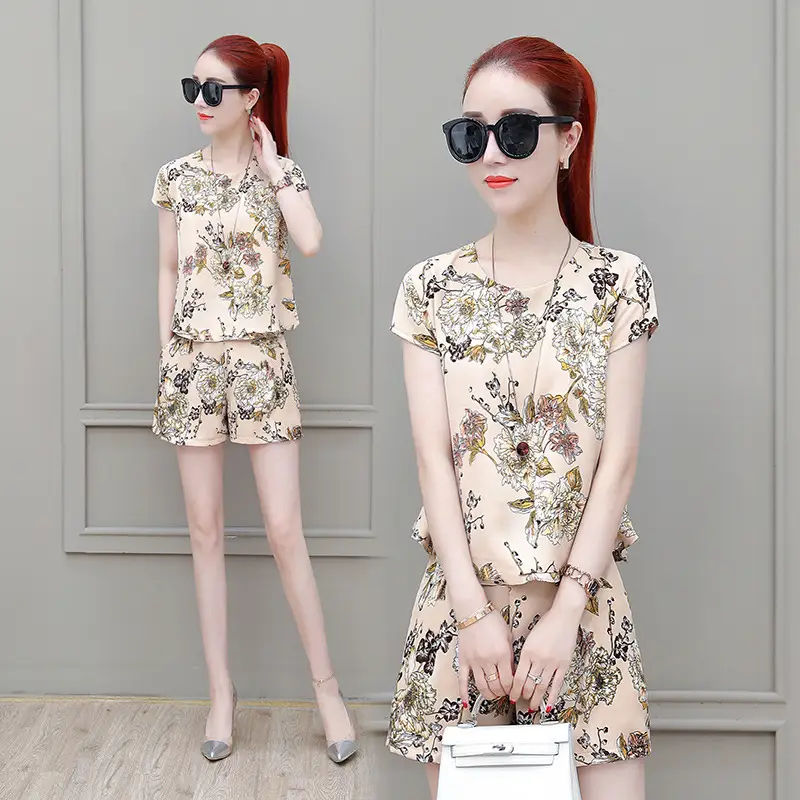 Women's Black Floral Shorts Set Plus Size Summer Wear