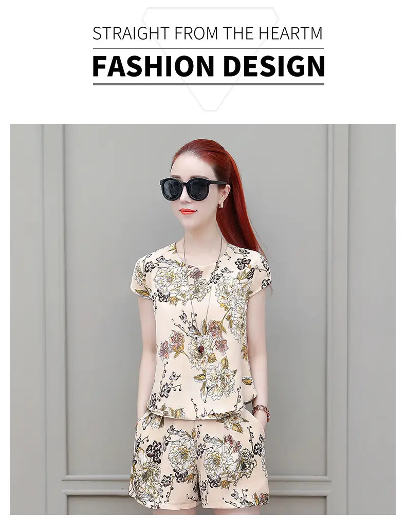 Women's Black Floral Shorts Set Plus Size Summer Wear — feature 4
