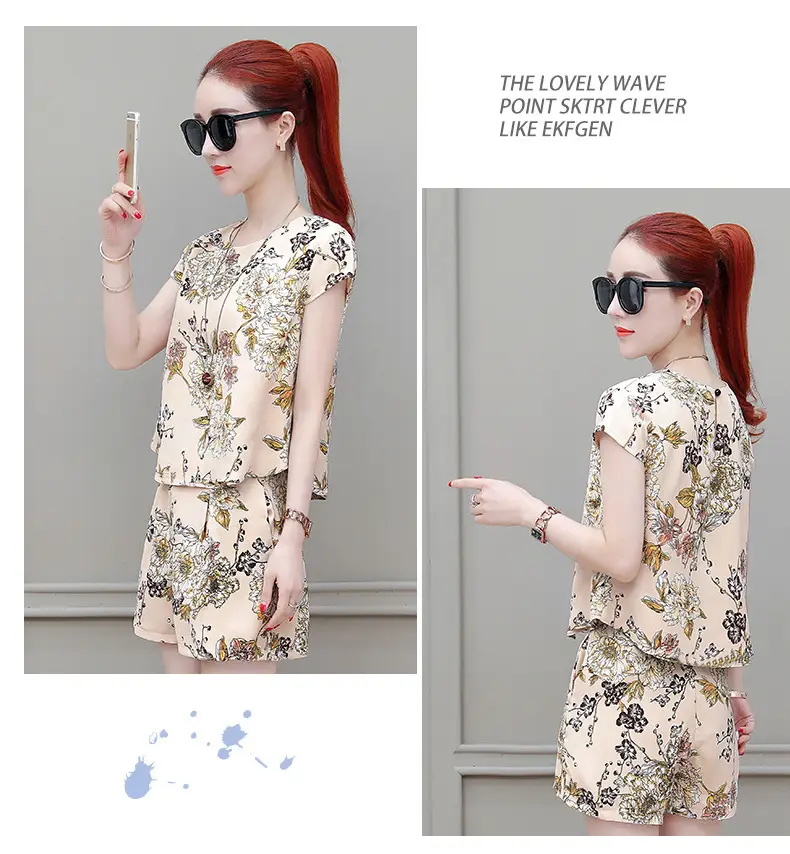 Women's Black Floral Shorts Set Plus Size Summer Wear — feature 5