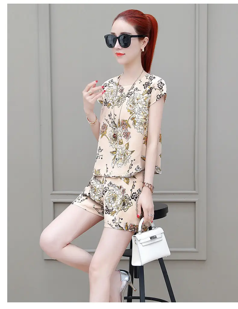 Women's Black Floral Shorts Set Plus Size Summer Wear — feature 6