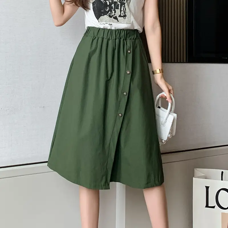 Korean Style Elastic Waist Loose Wide Leg Pants Green - Image 7
