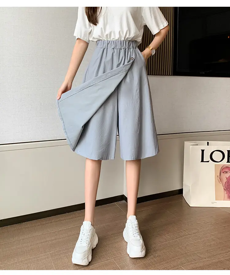 Korean Style Elastic Waist Loose Wide Leg Pants Green — feature 24