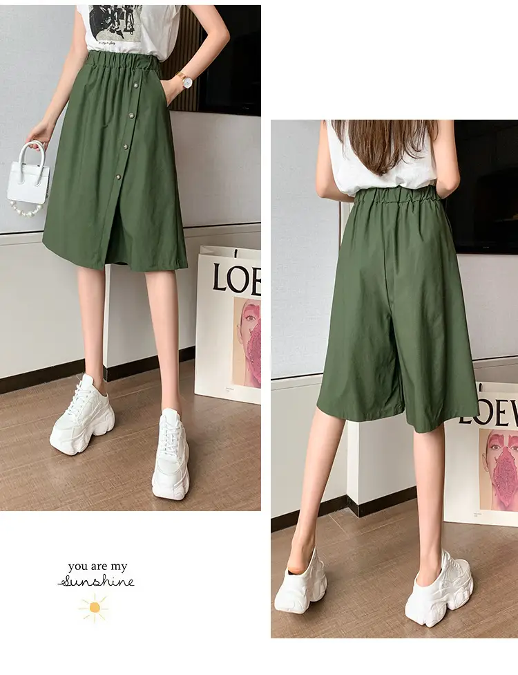 Korean Style Elastic Waist Loose Wide Leg Pants Green — feature 33