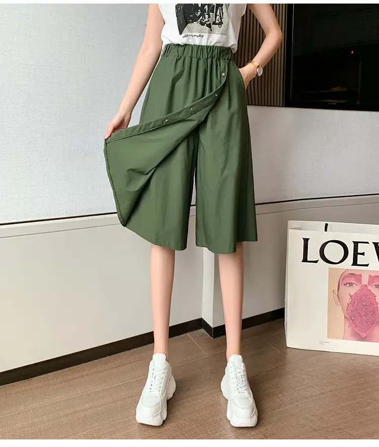 Korean Style Elastic Waist Loose Wide Leg Pants Green — feature 36