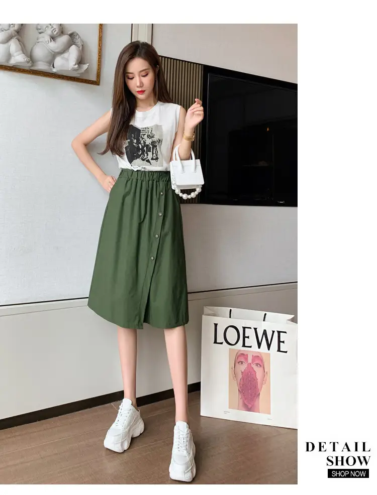 Korean Style Elastic Waist Loose Wide Leg Pants Green — feature 37