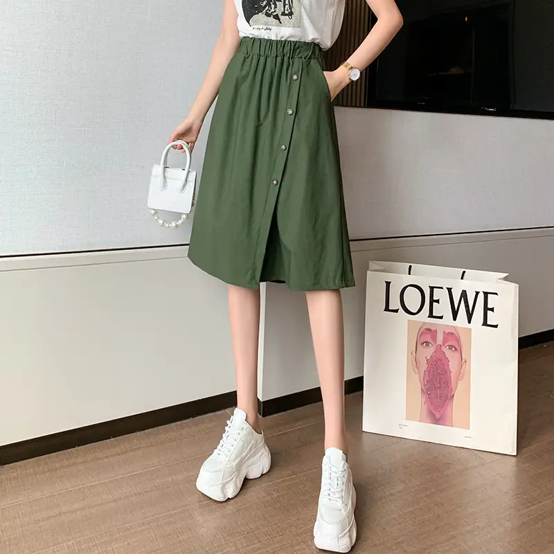Korean Style Elastic Waist Loose Wide Leg Pants Green - Image 3