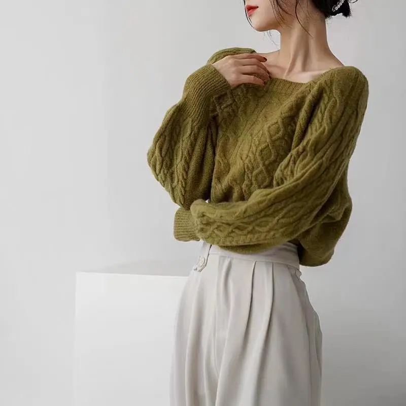 Women's Knitted Square Collar Pullover Sweater Set