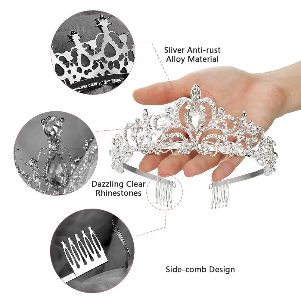 Elegant Blue Crystal Bridal Crown for Women - Image 21